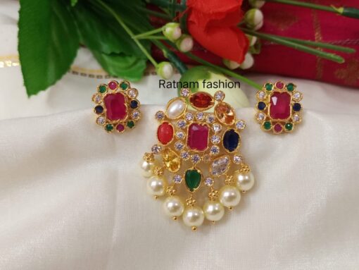 Gold Polish Navratan Pendant - Image 2