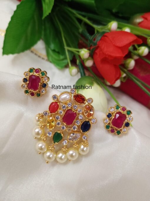 Gold Polish Navratan Pendant