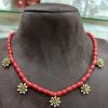 Coral Beads - Handmade Neck Set with Flower Lockets