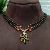Handmade black beads neck choker with jadavu kundhan pendant